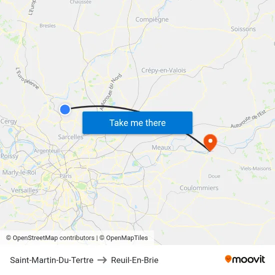 Saint-Martin-Du-Tertre to Reuil-En-Brie map