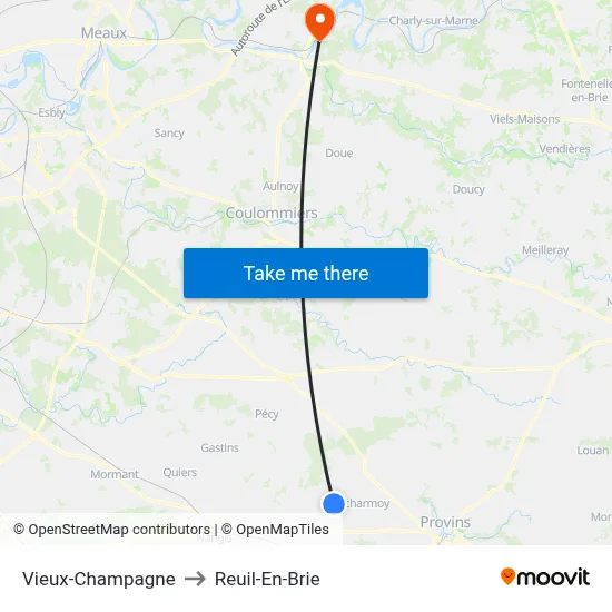 Vieux-Champagne to Reuil-En-Brie map