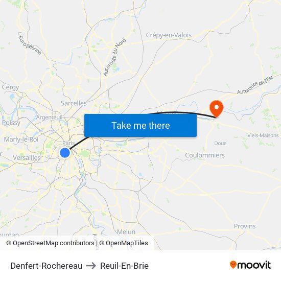 Denfert-Rochereau to Reuil-En-Brie map