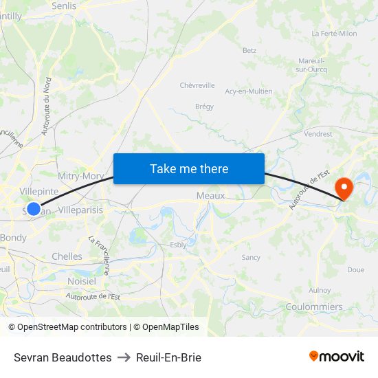 Sevran Beaudottes to Reuil-En-Brie map