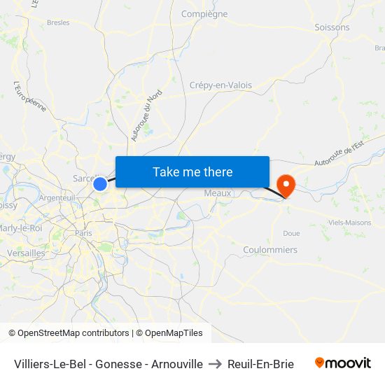 Villiers-Le-Bel - Gonesse - Arnouville to Reuil-En-Brie map