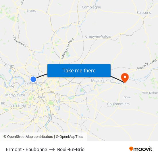 Ermont - Eaubonne to Reuil-En-Brie map