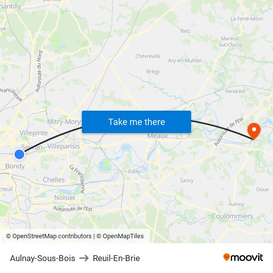 Aulnay-Sous-Bois to Reuil-En-Brie map