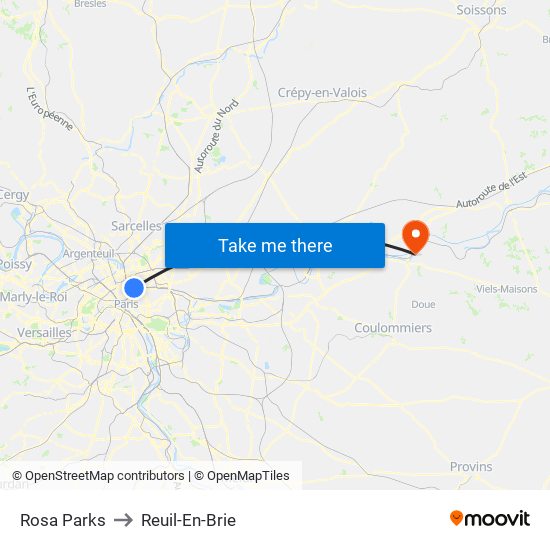 Rosa Parks to Reuil-En-Brie map