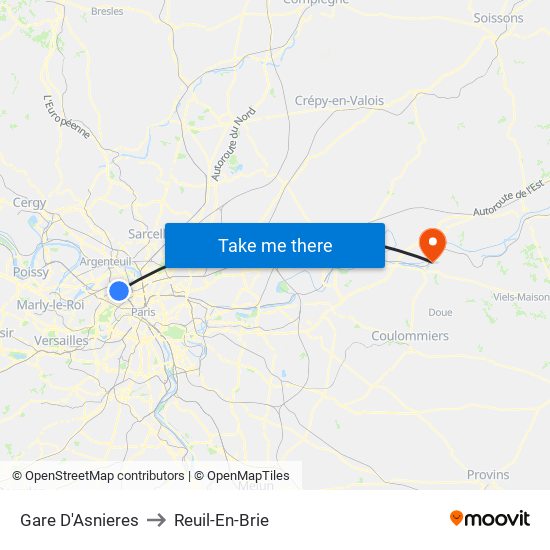 Gare D'Asnieres to Reuil-En-Brie map
