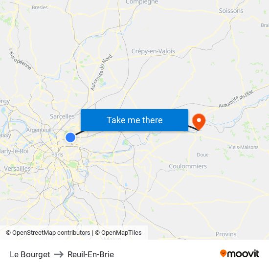 Le Bourget to Reuil-En-Brie map
