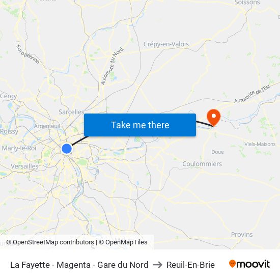 La Fayette - Magenta - Gare du Nord to Reuil-En-Brie map