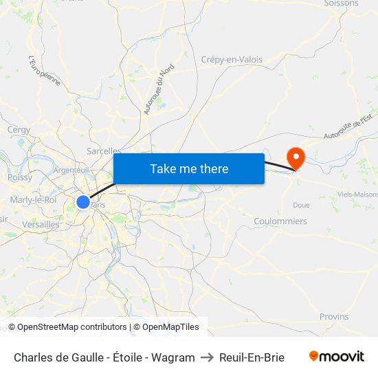 Charles de Gaulle - Étoile - Wagram to Reuil-En-Brie map