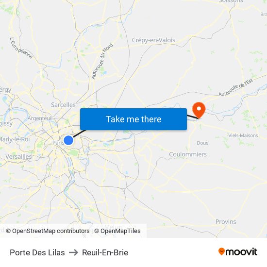 Porte Des Lilas to Reuil-En-Brie map