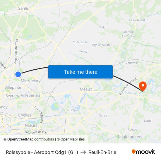Roissypole - Aéroport Cdg1 (G1) to Reuil-En-Brie map