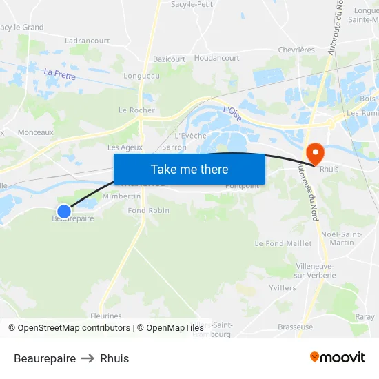 Beaurepaire to Rhuis map