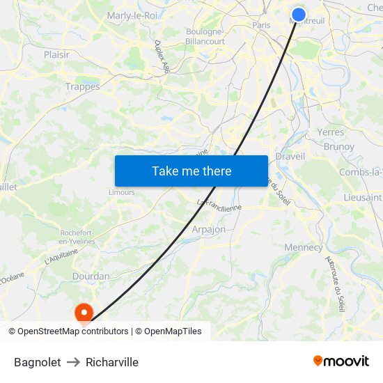 Bagnolet to Richarville map