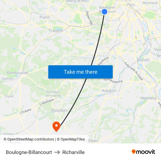 Boulogne-Billancourt to Richarville map
