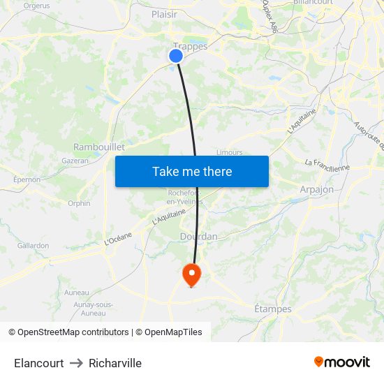 Elancourt to Richarville map