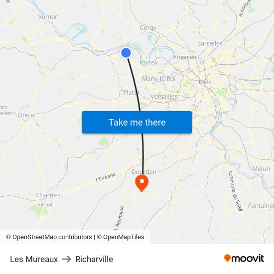 Les Mureaux to Richarville map