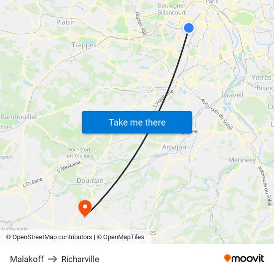 Malakoff to Richarville map