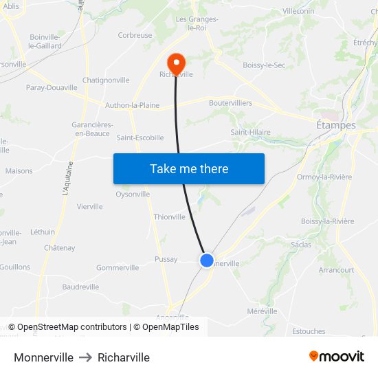 Monnerville to Richarville map