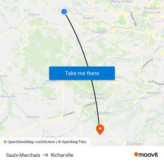 Saulx-Marchais to Richarville map