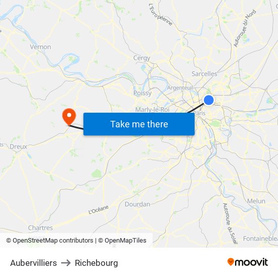 Aubervilliers to Richebourg map