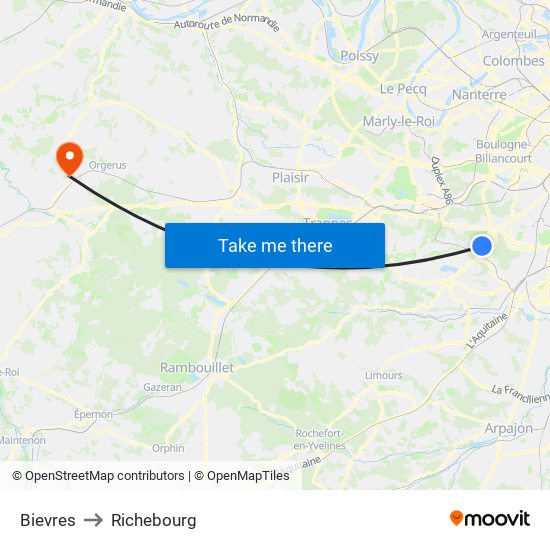 Bievres to Richebourg map