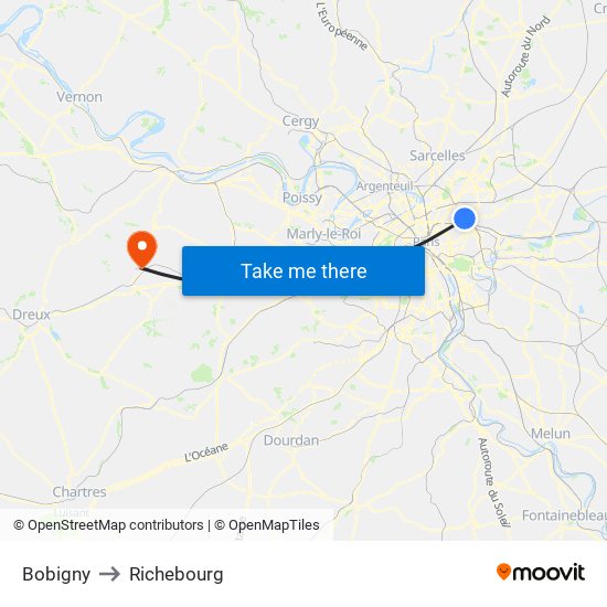 Bobigny to Richebourg map