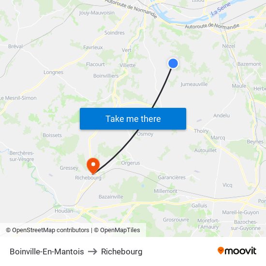 Boinville-En-Mantois to Richebourg map