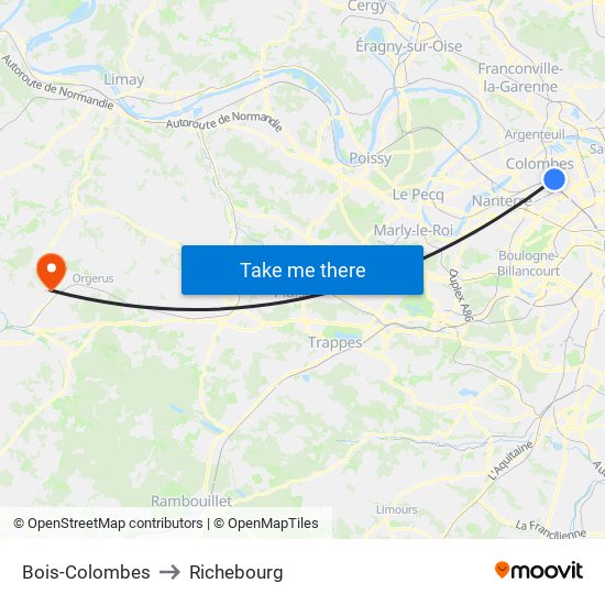 Bois-Colombes to Richebourg map
