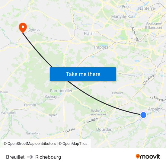 Breuillet to Richebourg map