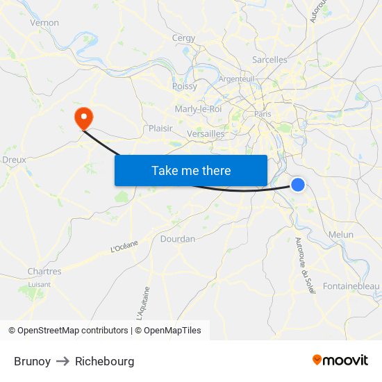 Brunoy to Richebourg map