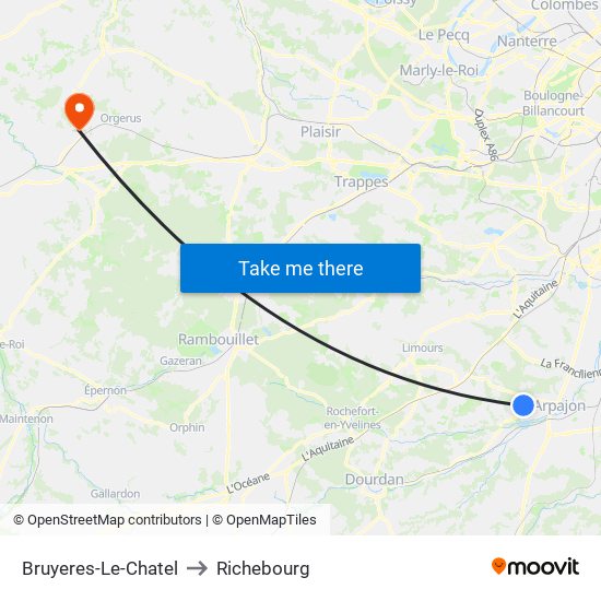 Bruyeres-Le-Chatel to Richebourg map
