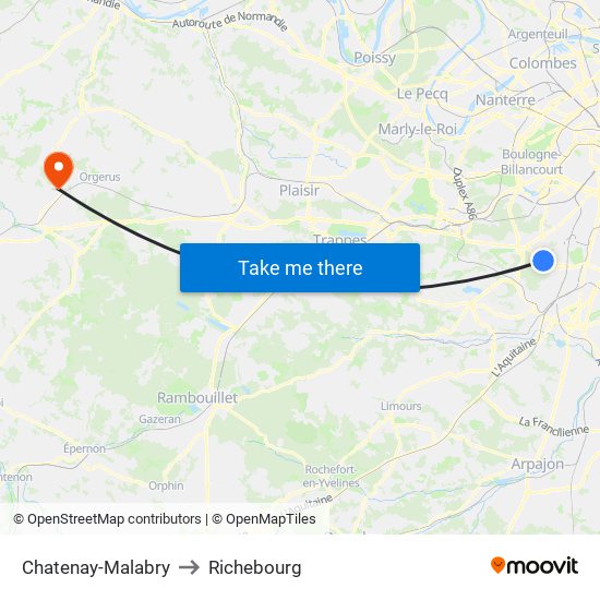 Chatenay-Malabry to Richebourg map