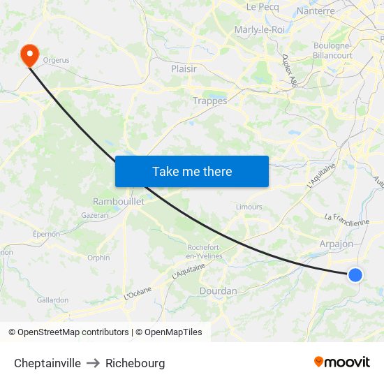 Cheptainville to Richebourg map