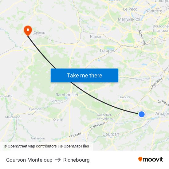 Courson-Monteloup to Richebourg map