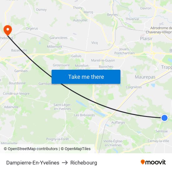 Dampierre-En-Yvelines to Richebourg map