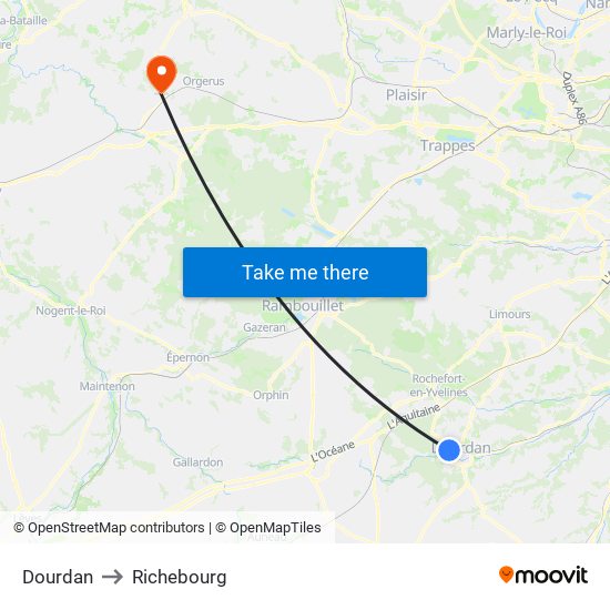 Dourdan to Richebourg map