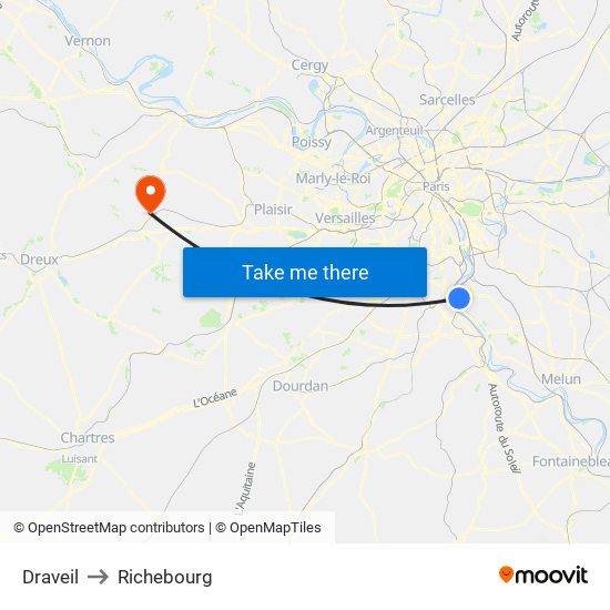 Draveil to Richebourg map