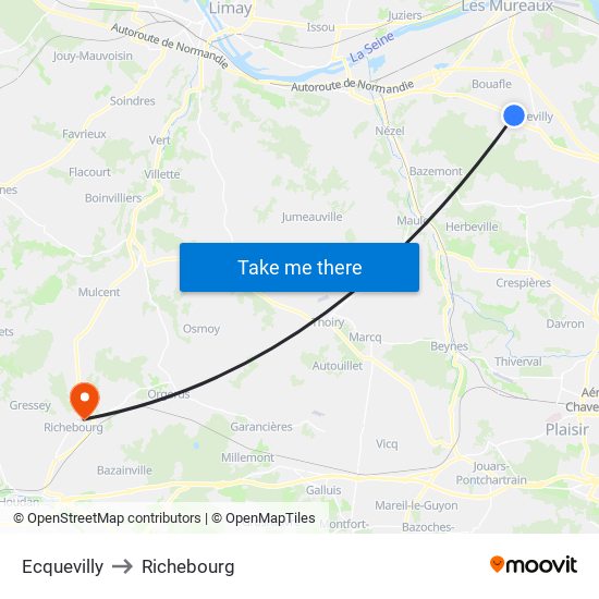 Ecquevilly to Richebourg map