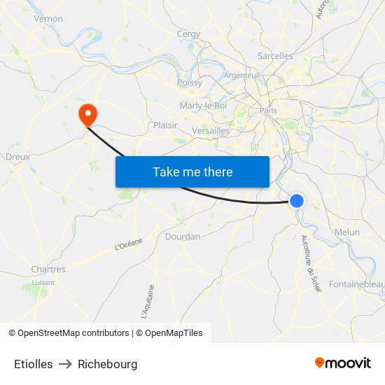 Etiolles to Richebourg map