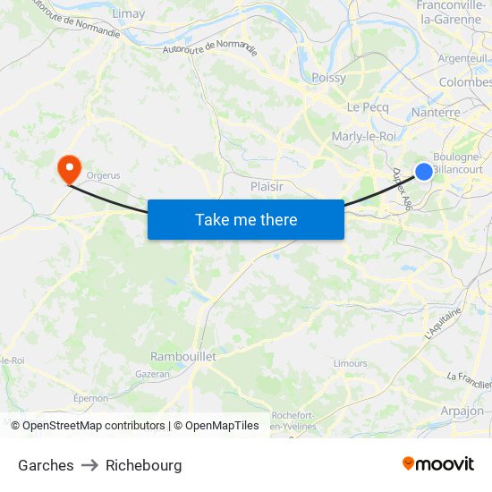 Garches to Richebourg map