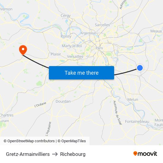 Gretz-Armainvilliers to Richebourg map