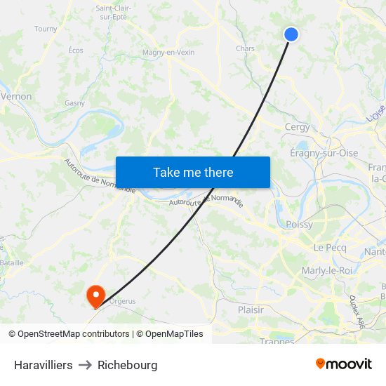 Haravilliers to Richebourg map