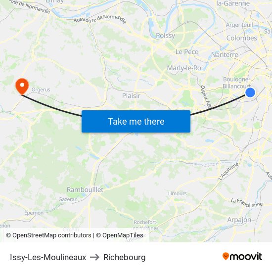 Issy-Les-Moulineaux to Richebourg map