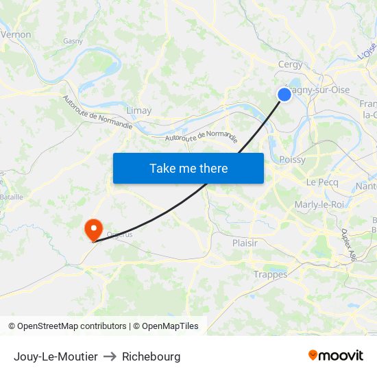 Jouy-Le-Moutier to Richebourg map