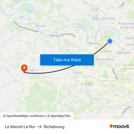 Le Mesnil-Le-Roi to Richebourg map