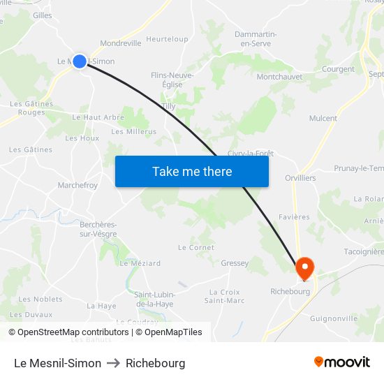 Le Mesnil-Simon to Richebourg map