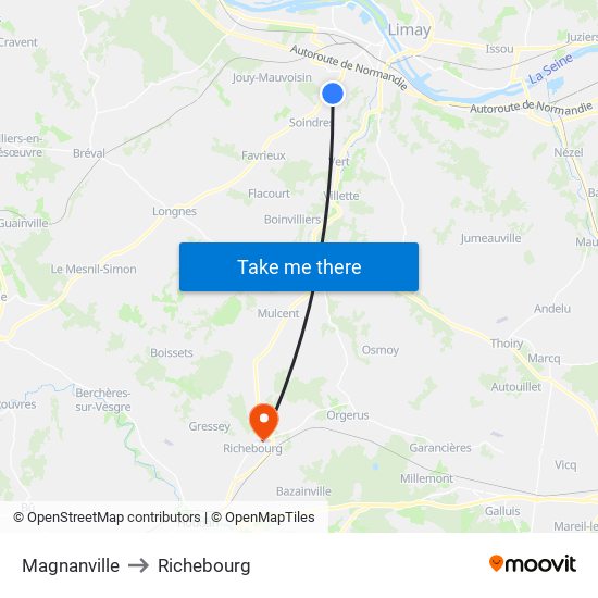 Magnanville to Richebourg map
