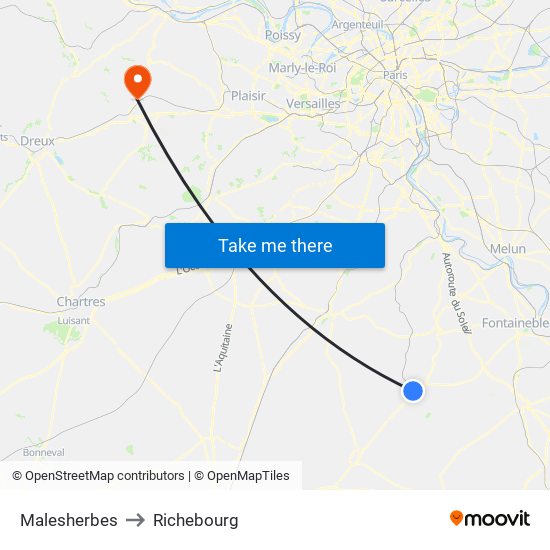 Malesherbes to Richebourg map