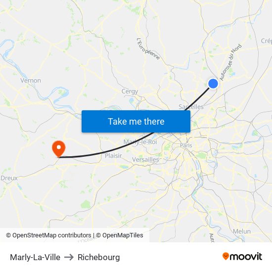 Marly-La-Ville to Richebourg map