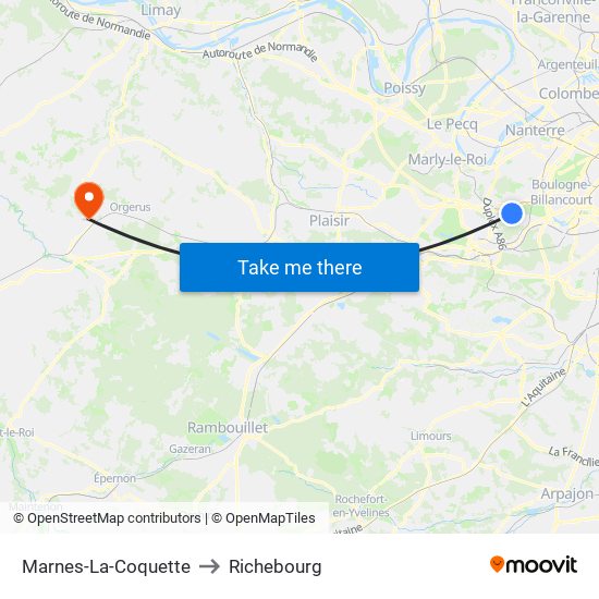 Marnes-La-Coquette to Richebourg map
