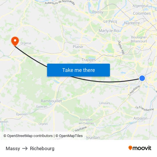 Massy to Richebourg map